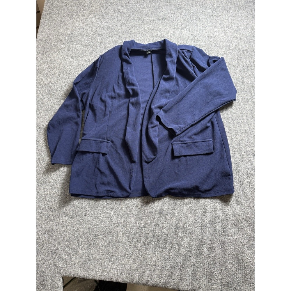Womens Navy Blue Open Front Blazer Pants Suit Set Long Sleeve Pocket Jacket 4X